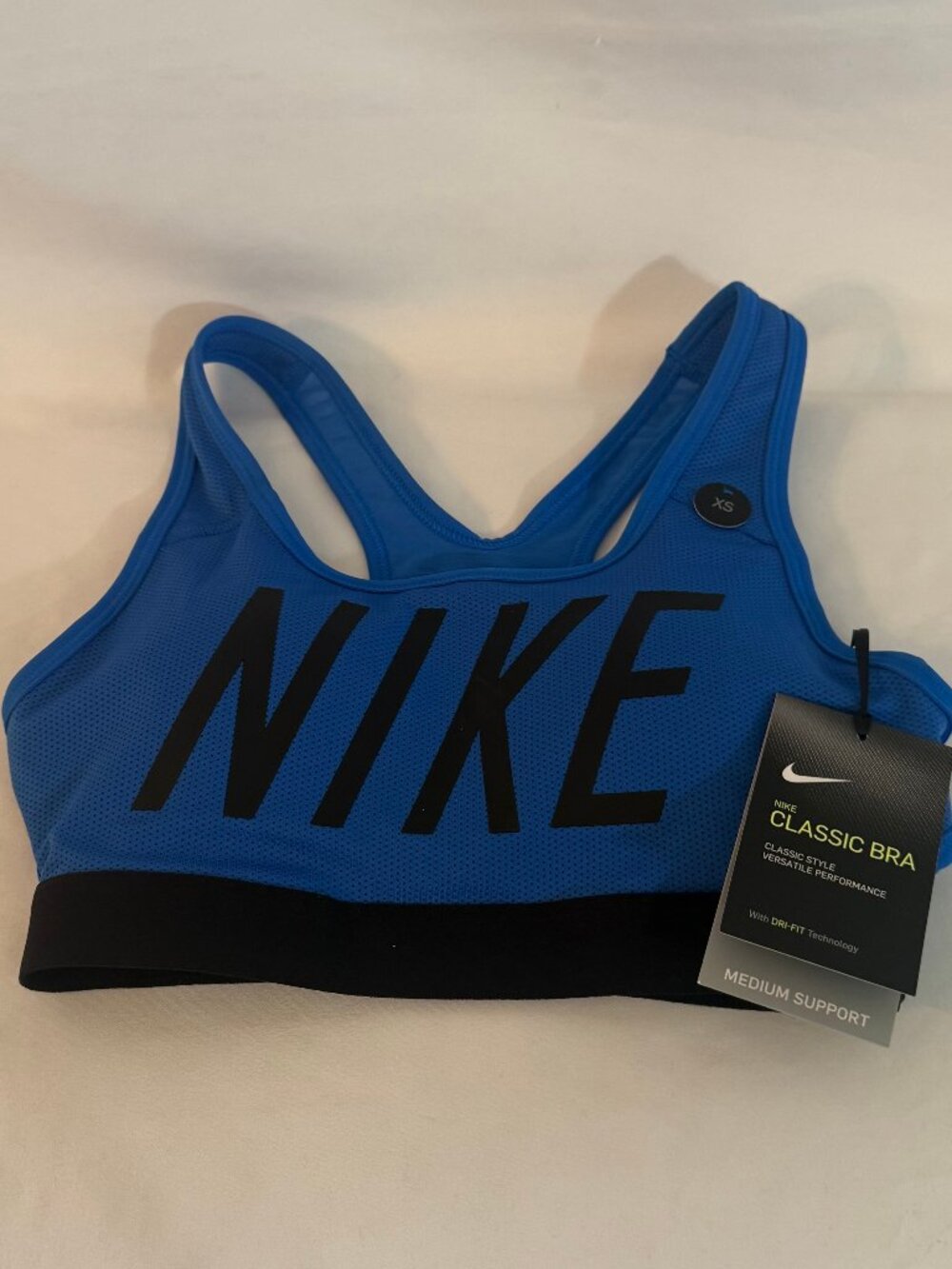NWT Nike Women's Classic Logo Sports Bra Royal Blue & Black X-Small Padded #4095